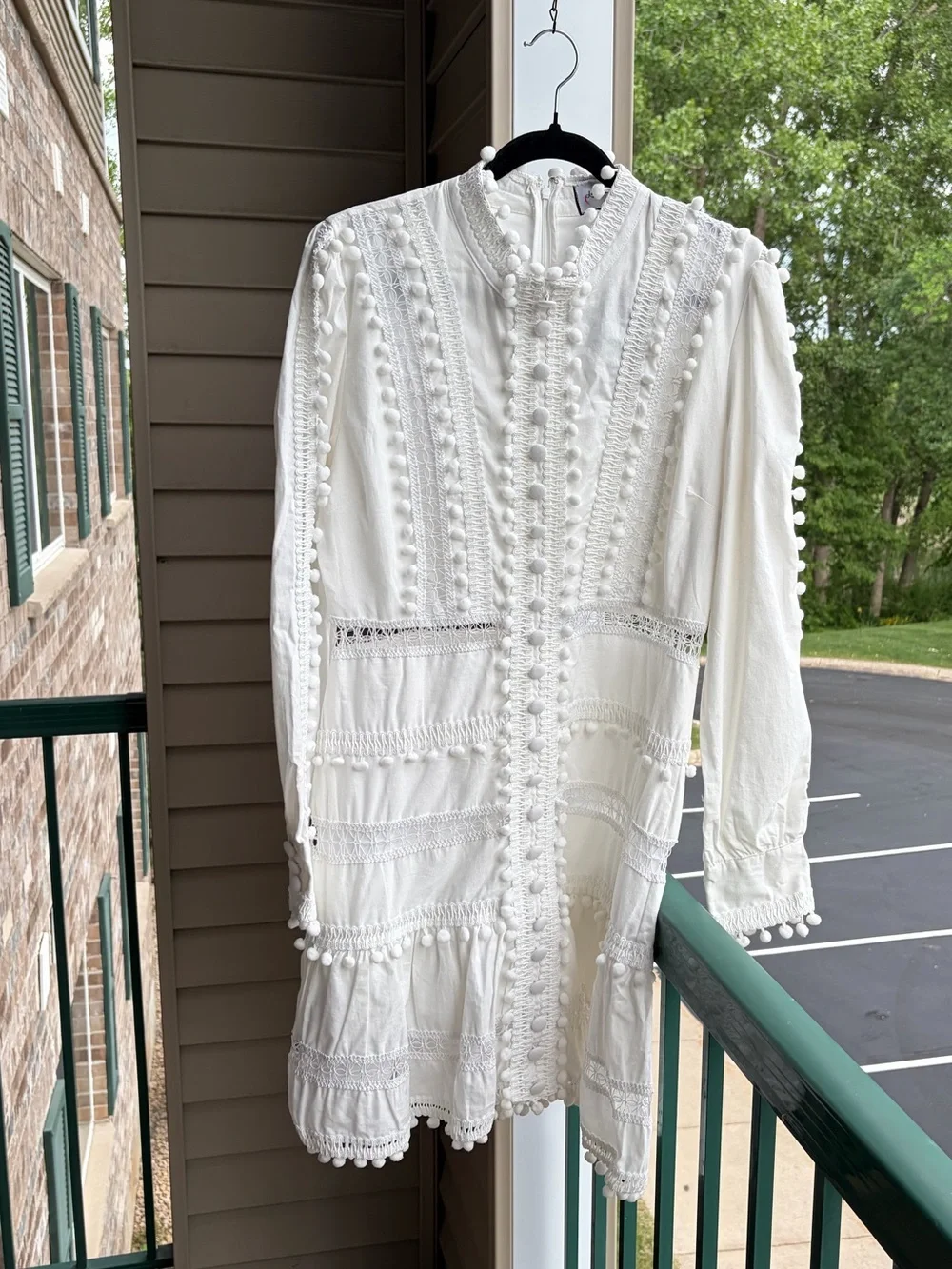 🆕🥥 Layered With Love White Pom Pom Lace Trim Mini Dress XL Boho Cottagecore - Picture 4 of 17